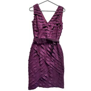 Adrianna Papell Women Sleeveless HOCO V‎ Neck Ruffled Dress Size 8 w Belt